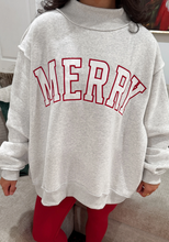 Load image into Gallery viewer, Pre-Order Gray MERRY Embroidered Letter High Neck Tunic Pullover Sweatshirt