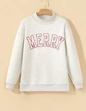 Load image into Gallery viewer, Pre-Order Gray MERRY Embroidered Letter High Neck Tunic Pullover Sweatshirt