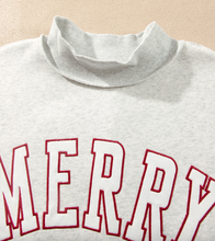 Load image into Gallery viewer, Pre-Order Gray MERRY Embroidered Letter High Neck Tunic Pullover Sweatshirt