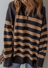 Load image into Gallery viewer, Pre-Order Stripe Collared Quarter Zipper Oversized Sweater