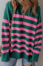 Load image into Gallery viewer, Pre-Order Stripe Collared Quarter Zipper Oversized Sweater