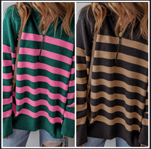 Load image into Gallery viewer, Pre-Order Stripe Collared Quarter Zipper Oversized Sweater