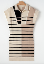 Load image into Gallery viewer, Pre-Order  Stripe Color Block Quarter Zip Collar Short Sleeve Sweater Dress