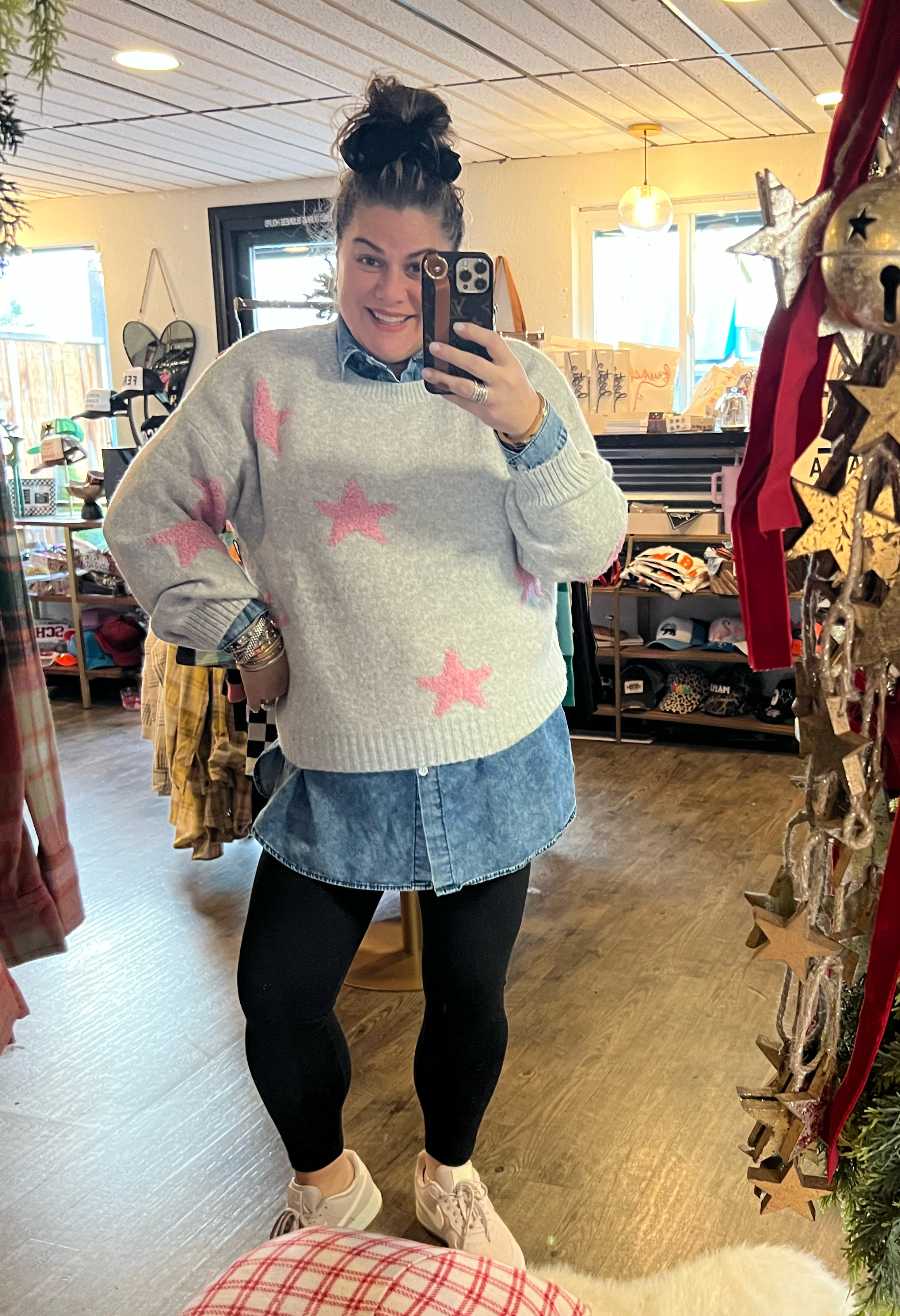 Heather Gray Star Sweater