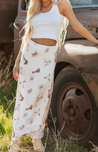 Load image into Gallery viewer, Pre-Order Beige Western Print Satin Long Skirt