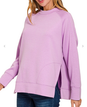 Load image into Gallery viewer, Black Friday SALE Blue Scuba Round Neck Pullover with Side Slits