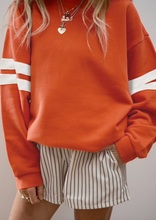 Load image into Gallery viewer, Pre-Order Orange Varsity Striped Detail Drop Shoulder Oversized Sweatshirt