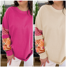 Load image into Gallery viewer, Pre-Order Plus Size Printed Patchwork Sleeve Split Sweatshirt