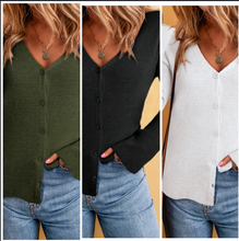Load image into Gallery viewer, Pre-Order Lightweight Ribbed Knit Button Front V Neck Cardigans