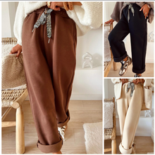 Load image into Gallery viewer, Pre-Order Fleece Lined Leopard Drawstring Elastic Waist Solid Pants