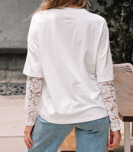 Load image into Gallery viewer, Pre-Order Lace Long Sleeve Insert Drop Shoulder Tee