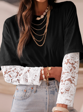 Load image into Gallery viewer, Pre-Order Lace Long Sleeve Insert Drop Shoulder Tee