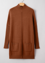 Load image into Gallery viewer, Pre-Order  Ribbed High Neck Front Pockets Center Seam Shift Sweater Dresses