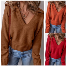 Load image into Gallery viewer, Pre-Order Collared V Neck Ribbed Edge Sexy Elegant Sweater