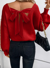 Load image into Gallery viewer, Pre-Order Lantern Sleeve V Neck Knot Back Sweater