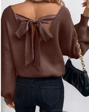 Load image into Gallery viewer, Pre-Order Lantern Sleeve V Neck Knot Back Sweater