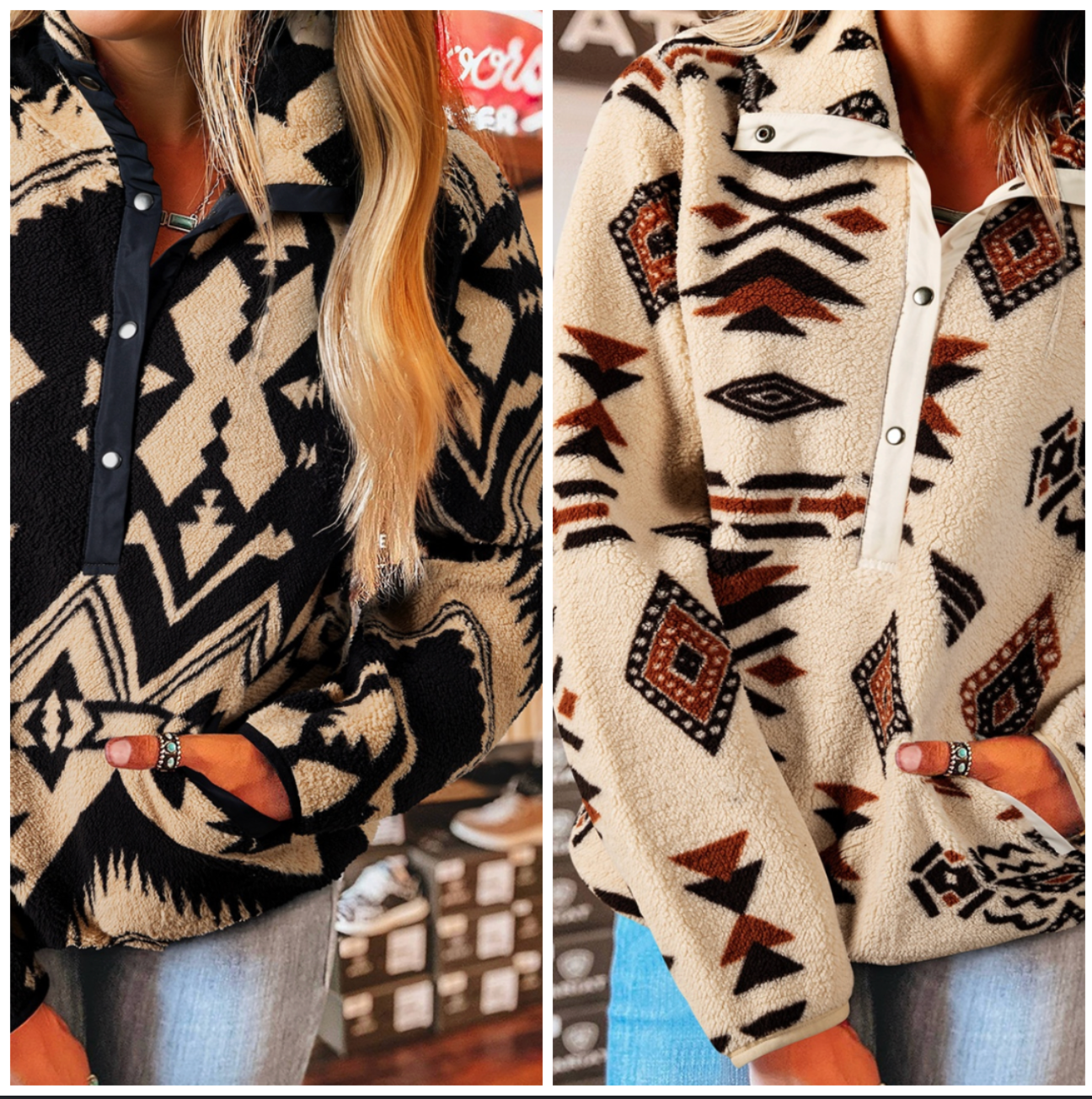 Pre-Order Western Aztec Half Zip Plush Sweatshirts