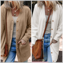 Load image into Gallery viewer, Pre-Order Fuzzy Buttoned Front Midi Solid Cardigan