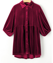 Load image into Gallery viewer, Pre-Order 3/4 Sleeve Tunic Babydoll Velvet Shirts