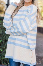 Load image into Gallery viewer, Pre-Order Stripe Ribbed Buttoned Detail Drop Shoulder Tunic Sweater