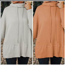 Load image into Gallery viewer, Pre-Order Textured Knit Drawstring Cowl Neck Oversize Top with Side Slits