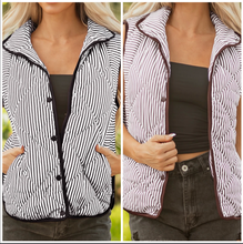 Load image into Gallery viewer, Pre-Order Stripe Contrast Trim Snap Button Collared Winter Vests