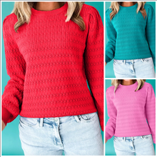 Load image into Gallery viewer, Pre-Order Trendy Pattern Knit Ribbed Cuffs Crew Neck Sweaters