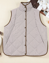 Load image into Gallery viewer, Pre-Order Brown Stripe Quilted Wavy Hem Snap Button Plus Size Vest