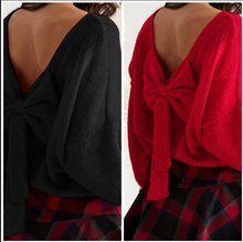 Load image into Gallery viewer, Pre-Order Festive Bow Backless Bubble Sleeve Sweaters