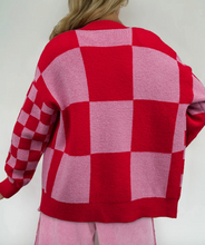 Load image into Gallery viewer, Pre-Order Fiery Red Mixed Plaid Relaxed Sweater Cardigan