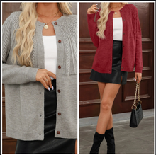 Load image into Gallery viewer, Pre-Order Solid Color Textured Detail Button Down Long Sleeve Sweater Cardigans