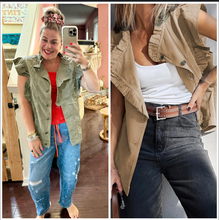 Load image into Gallery viewer, Pre-Order Bay Ruffled Patchwork Denim Jacket Vests