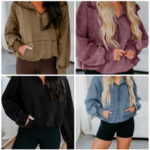 Load image into Gallery viewer, Pre-Order Half Zip Kangaroo Pocket Mineral Wash Baggy Hoods