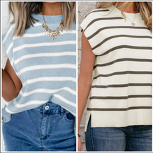 Load image into Gallery viewer, Pre-Order Stripe Side Slits Crewneck Short Sleeve Sweater Tees