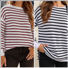 Load image into Gallery viewer, Pre-OrderStriped Knit Split Hem Baggy Sweater
