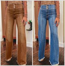 Load image into Gallery viewer, Pre-Order High Waist Button Fly Seamed Raw Hem Flare Jeans