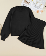 Load image into Gallery viewer, Pre-Order High Neck Puff Sleeve Sweater Pleated Mini Skirt 2pcs Knitted Outfit