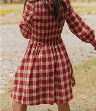 Load image into Gallery viewer, Pre-Order Red Plaid Print Smocked Puff Sleeve Mini Dress
