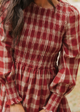Load image into Gallery viewer, Pre-Order Red Plaid Print Smocked Puff Sleeve Mini Dress