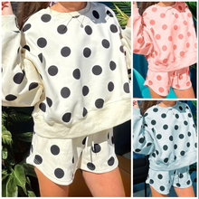 Load image into Gallery viewer, Pre-Order Polka Dot Print Drop Shoulder Pullover Drawstring Shorts Set