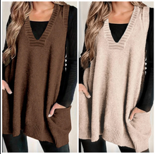 Load image into Gallery viewer, Pre-Order Ribbed Deep V Neckline Front Pocketed Loose Tunic Sweater Vest
