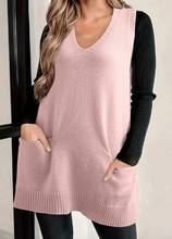 Load image into Gallery viewer, Pre-Order Ribbed Deep V Neckline Front Pocketed Loose Tunic Sweater Vest