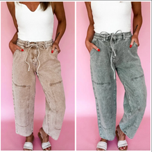 Load image into Gallery viewer, Pre-Order Acid Wash Barrel Fit Denim Pants with Waist String