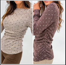 Load image into Gallery viewer, Pre-Order Polka Dot Boat Neck Knit Long Sleeve T Shirts