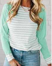 Load image into Gallery viewer, Pre-Order Stripe Raglan Patchwork Long Sleeve Tee