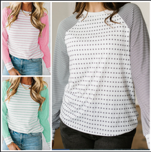 Load image into Gallery viewer, Pre-Order Stripe Raglan Patchwork Long Sleeve Tee