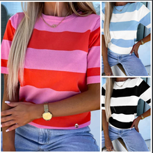Load image into Gallery viewer, Pre-Order Black Stripe Colorblock Striped Knitted T shirts