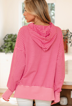 Load image into Gallery viewer, Pre-Order Rose Stripe Thumbhole Side Slits Drop Shoulder Loose Fit Hoodie