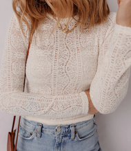 Load image into Gallery viewer, Pre-Order Semi Sheer Lace Long Sleeve Cropped Tops