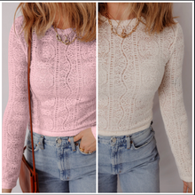 Load image into Gallery viewer, Pre-Order Semi Sheer Lace Long Sleeve Cropped Tops